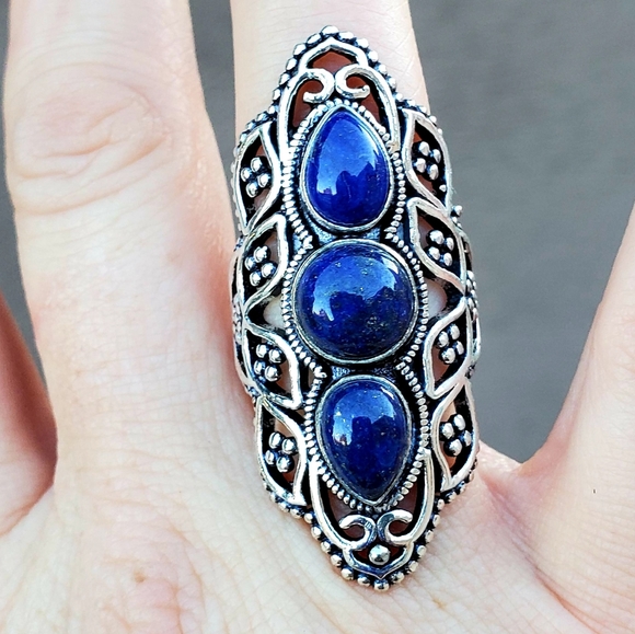 New Lapis Lazuli Silver Statement Ring. - Picture 4 of 12